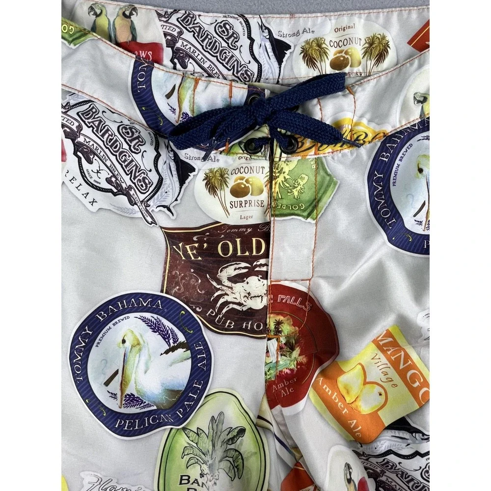 Tommy Bahama Board Shorts Mens 30 White Beer Label Print‎ Relax Swim Trunks
